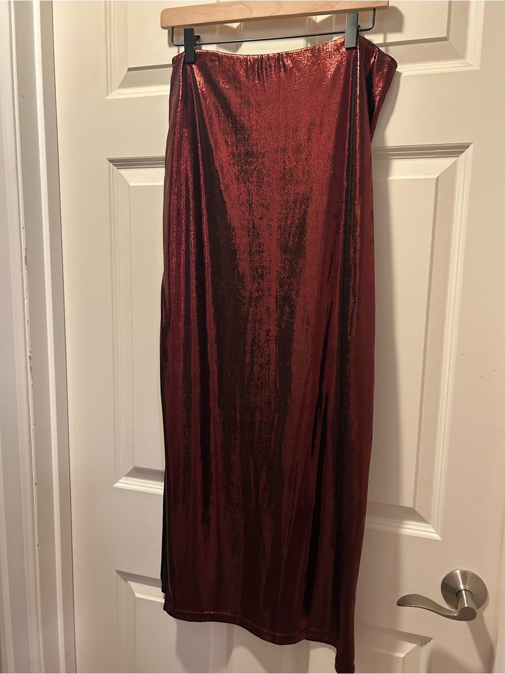 Cupshe Metallic Burgundy Maxi Slip Skirt